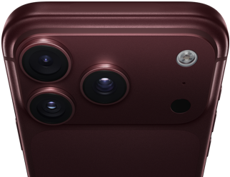 iPhone 18 Pro Max, color borgoña (rojo oscuro), parte posterior, sistema de cámaras Pro Fusion en la parte superior, 3 lentes, láminas de apertura variable parcialmente cerradas, flash, micrófono y escáner LiDAR, parte superior, antena celular, lados planos, esquinas redondeadas